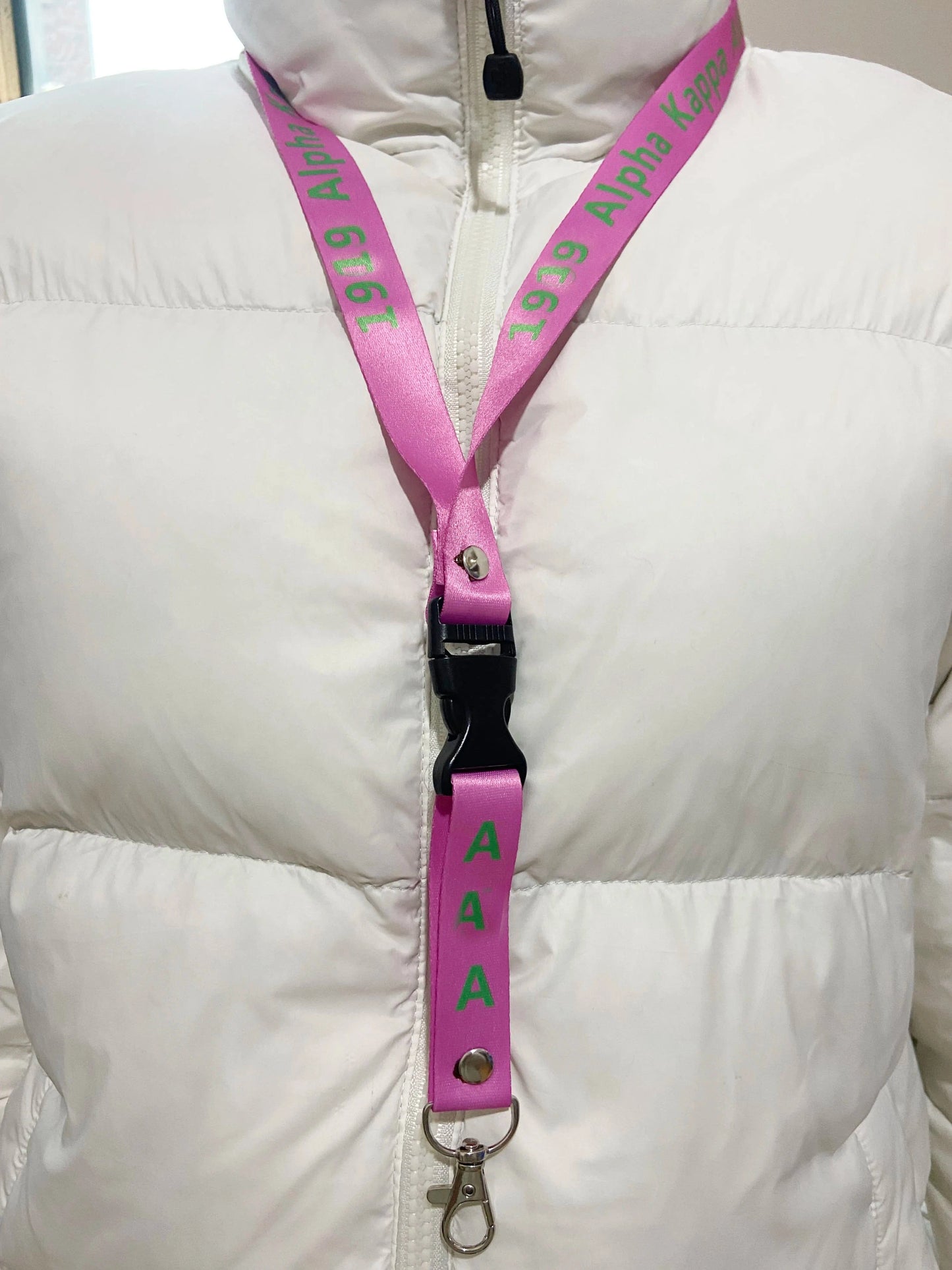 Pink green Greek Sorority Logo ZPB Delta OES Pink Green Print Lanyards Key Chain Sisterhood ID Card Satin Ribbon Lanyard Rolls Accessories