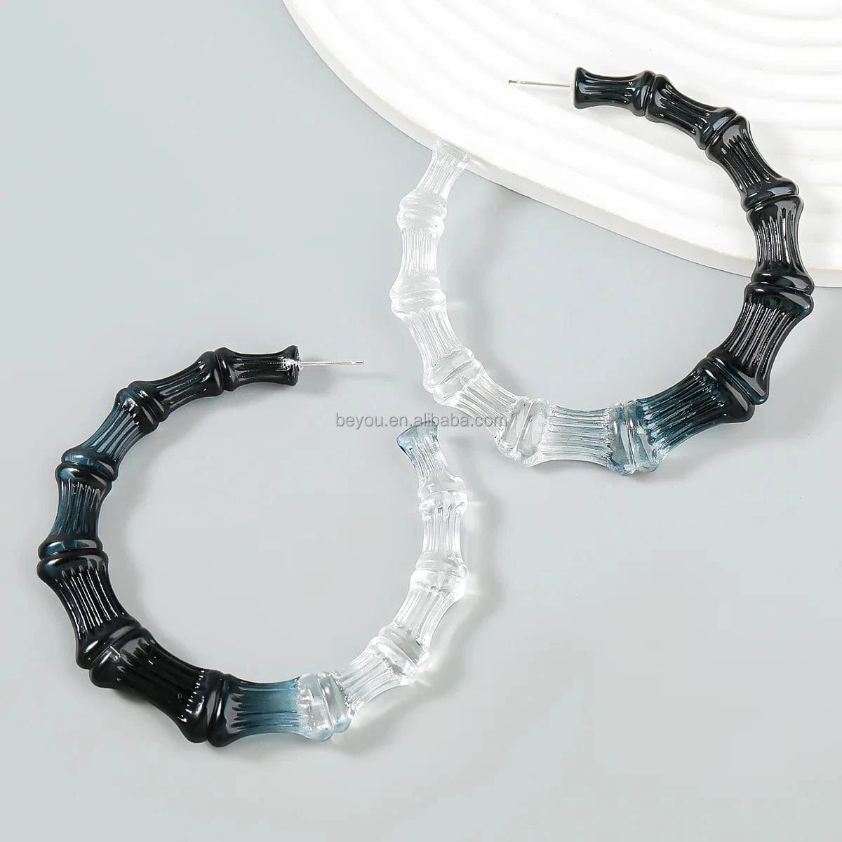 Pink Green New Contrasting Color Acrylic C-shaped Round Bamboo Earrings Exaggerated Hoop Ear Rings Fashion Women Jewelry