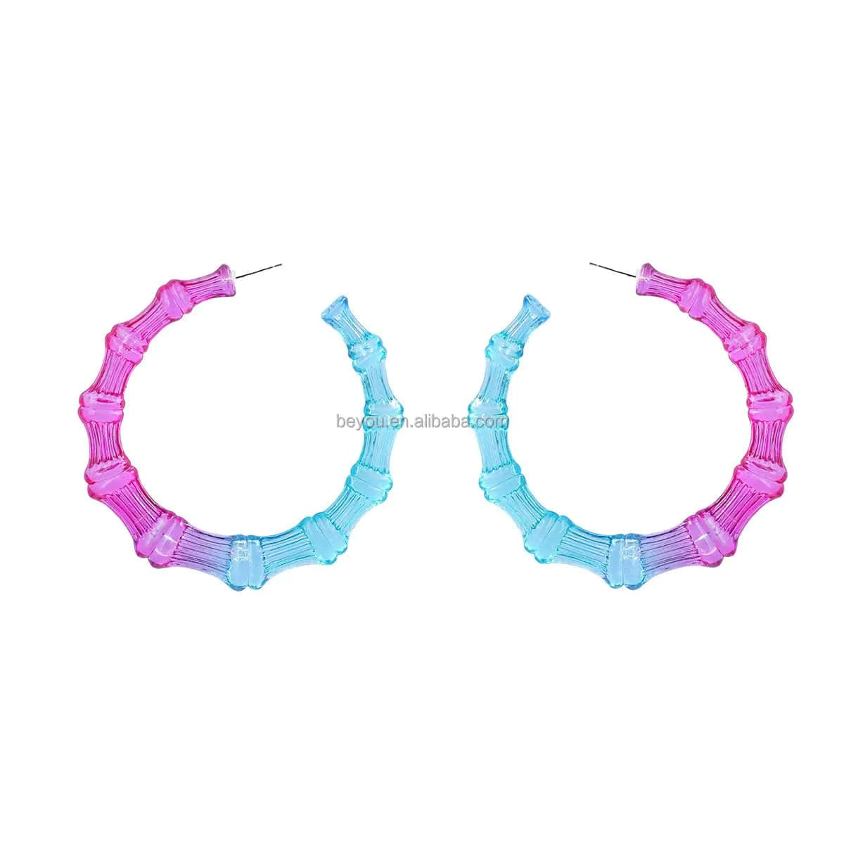 Pink Green New Contrasting Color Acrylic C-shaped Round Bamboo Earrings Exaggerated Hoop Ear Rings Fashion Women Jewelry