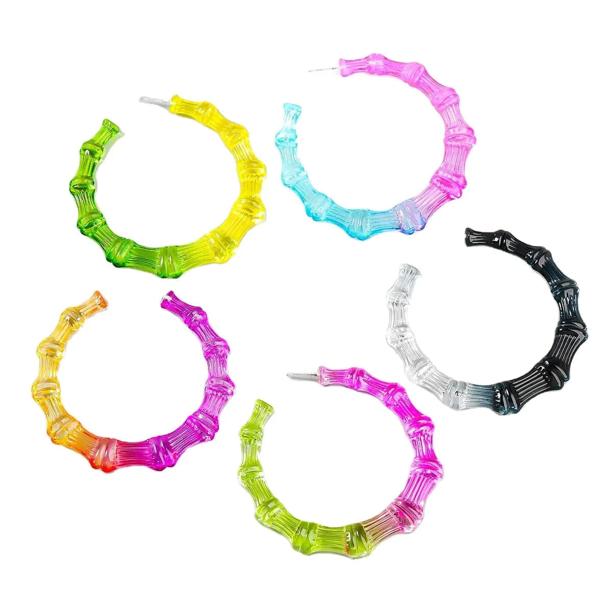 Pink Green New Contrasting Color Acrylic C-shaped Round Bamboo Earrings Exaggerated Hoop Ear Rings Fashion Women Jewelry