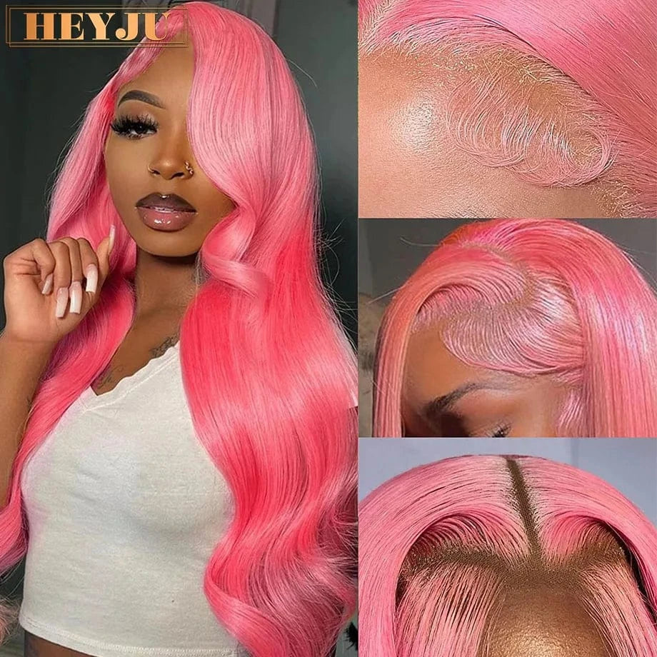 Pink Lace Front Wigs Human Hair Body Wave 13x6 HD Lace Frontal Wig Brazilian Colored Human Hair Wigs 100% 13x4 Loose Wave Wigs