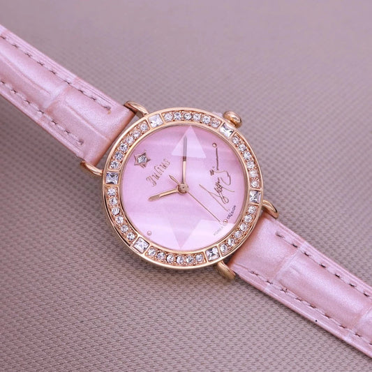 Pink Rhinestones Julius Lady Women's Watch Fashion Hours Bracelet Real Leather Girl's Birthday Gift No Box