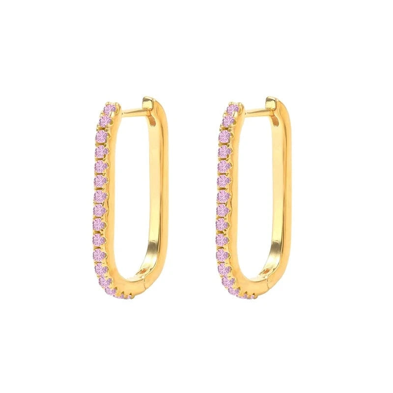 Pink S925 sterling silver U-shaped micro-inlaid colorful zircon personalized trendy hoop earrings jewelry for women