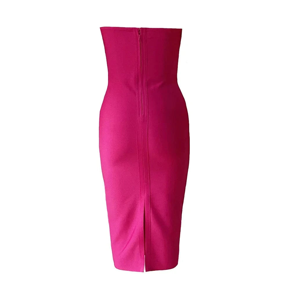 Pink Sequin Single Shoulder Women Bandage Dress Summer 2024 Strapless Wrap Hip Split Party Dresses New Elegant Outfits