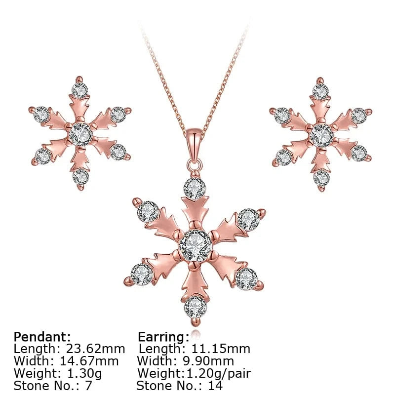 Pink Snow Flake Earring Pendant Jewel Hot Selling 925 Sterling Silver Gold Plated Jewelry Set