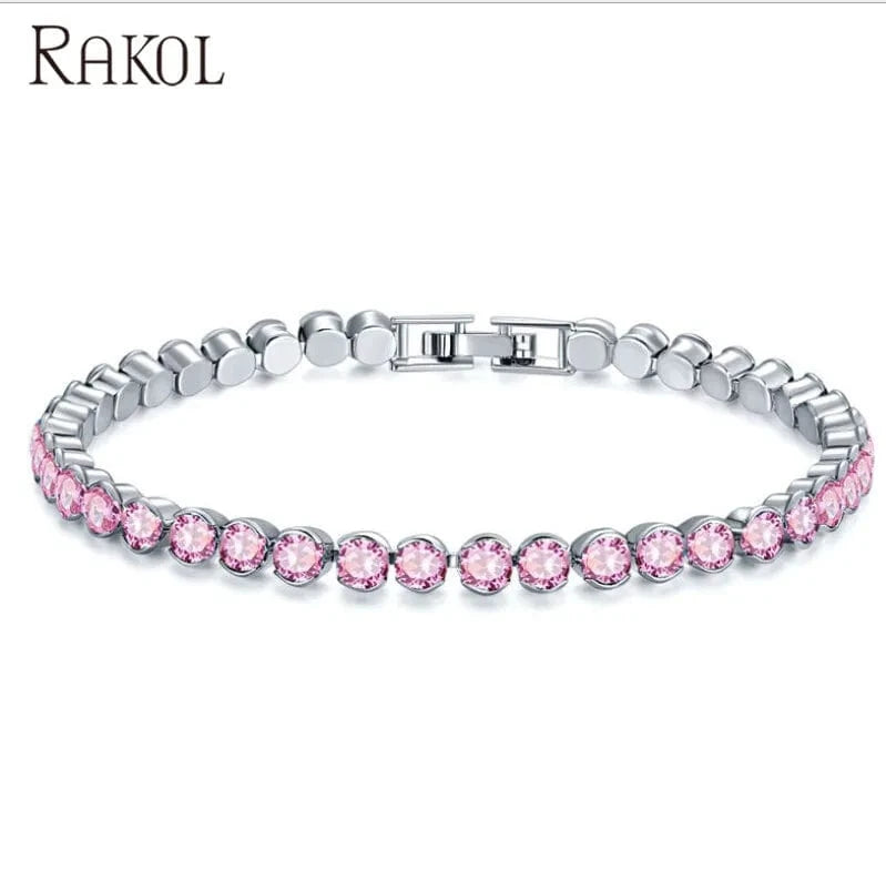 pink stone RAKOL APCZB005 new design AAA cubic zircon round stone charm bracelets