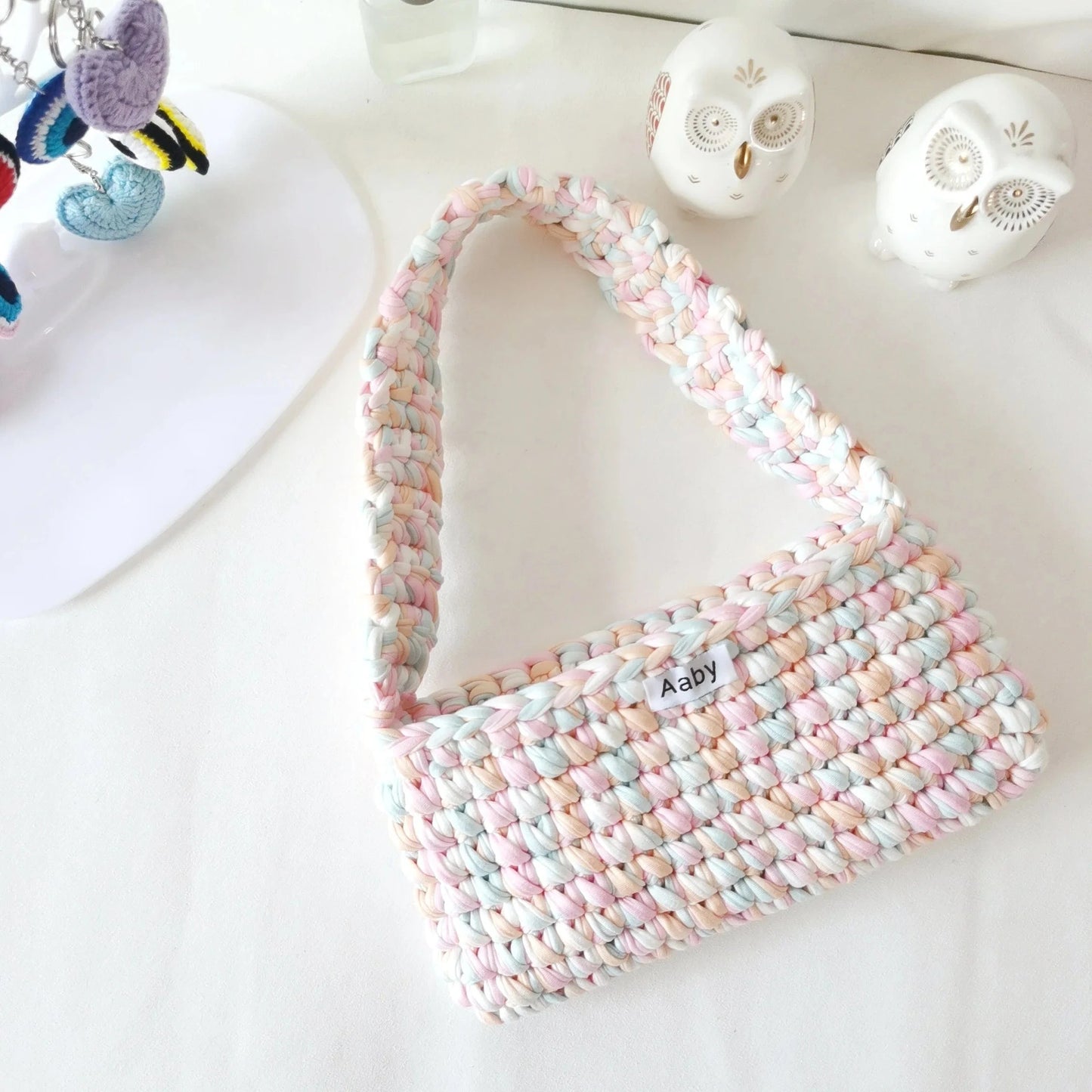 Pink without logo 2024 Factory Direct Sales Fashion Crochet Armpit Bag For Women Small Crescent Shoulder Bag Underarm Purse Phone Bag With Bow