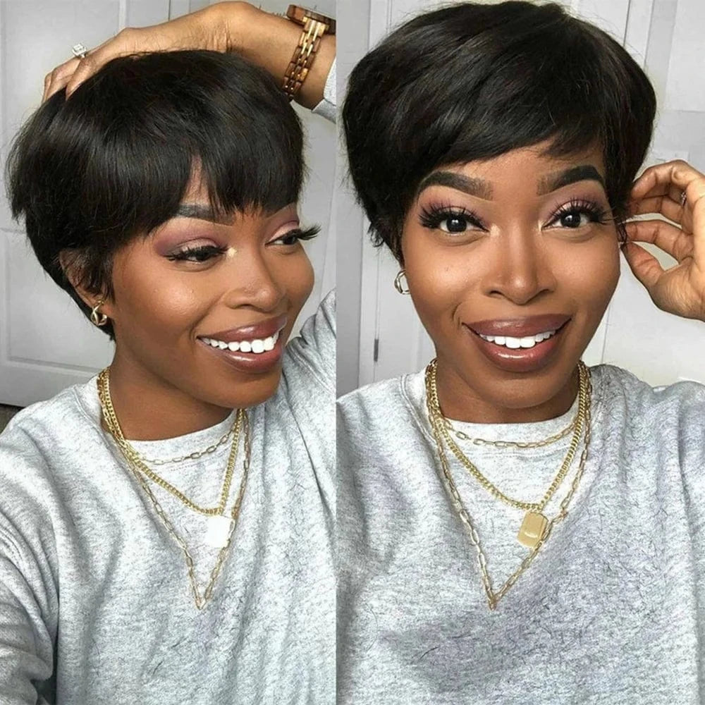 Pixie Cut Wigs Human Hair Wigs Short Pixie Cut Wig Human Hair For Black Women Machine Made Wigs With Bangs