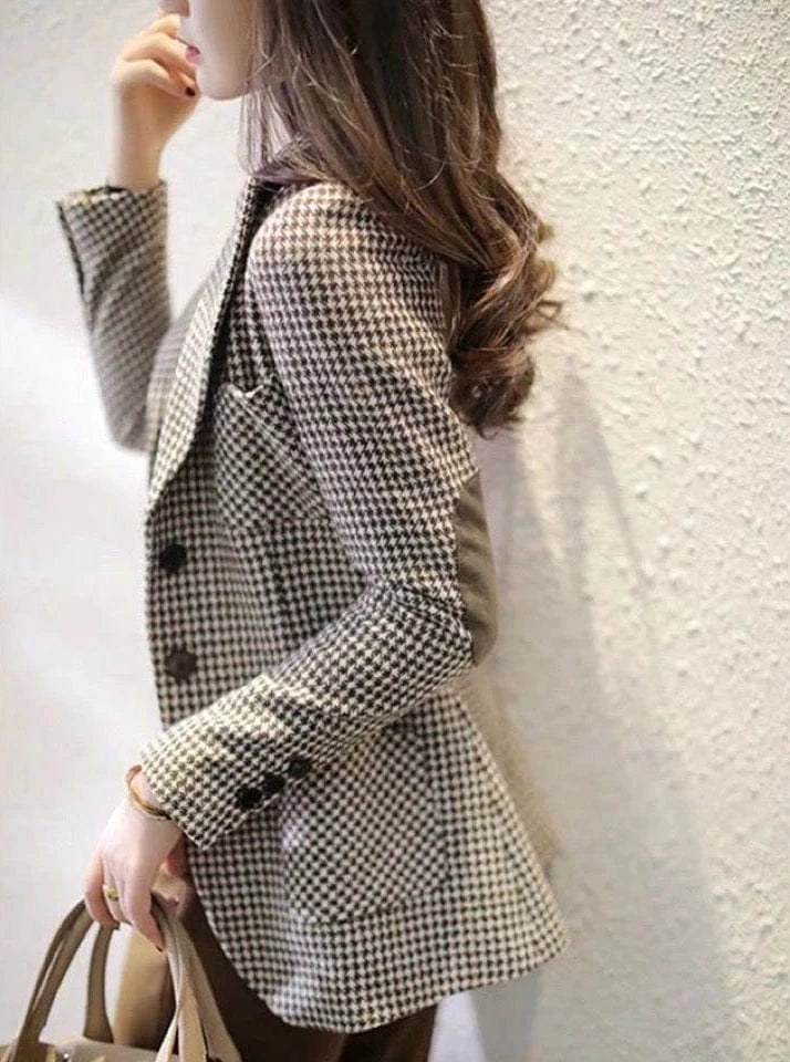 Plaid Elegant Women's Blazer Suits Tailoring Latest Fashion Coat Luxury Blazers 2024 Spring Clothing Jacket for Women Long Trend