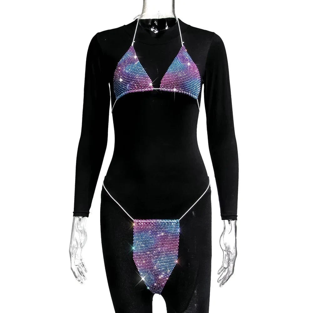 Plaid flashing diamond bikini suit sexy lingerie suit sexy hot girl bikini beachwear feminine two-piece bra and panty suit