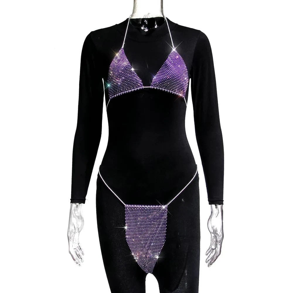 Plaid flashing diamond bikini suit sexy lingerie suit sexy hot girl bikini beachwear feminine two-piece bra and panty suit