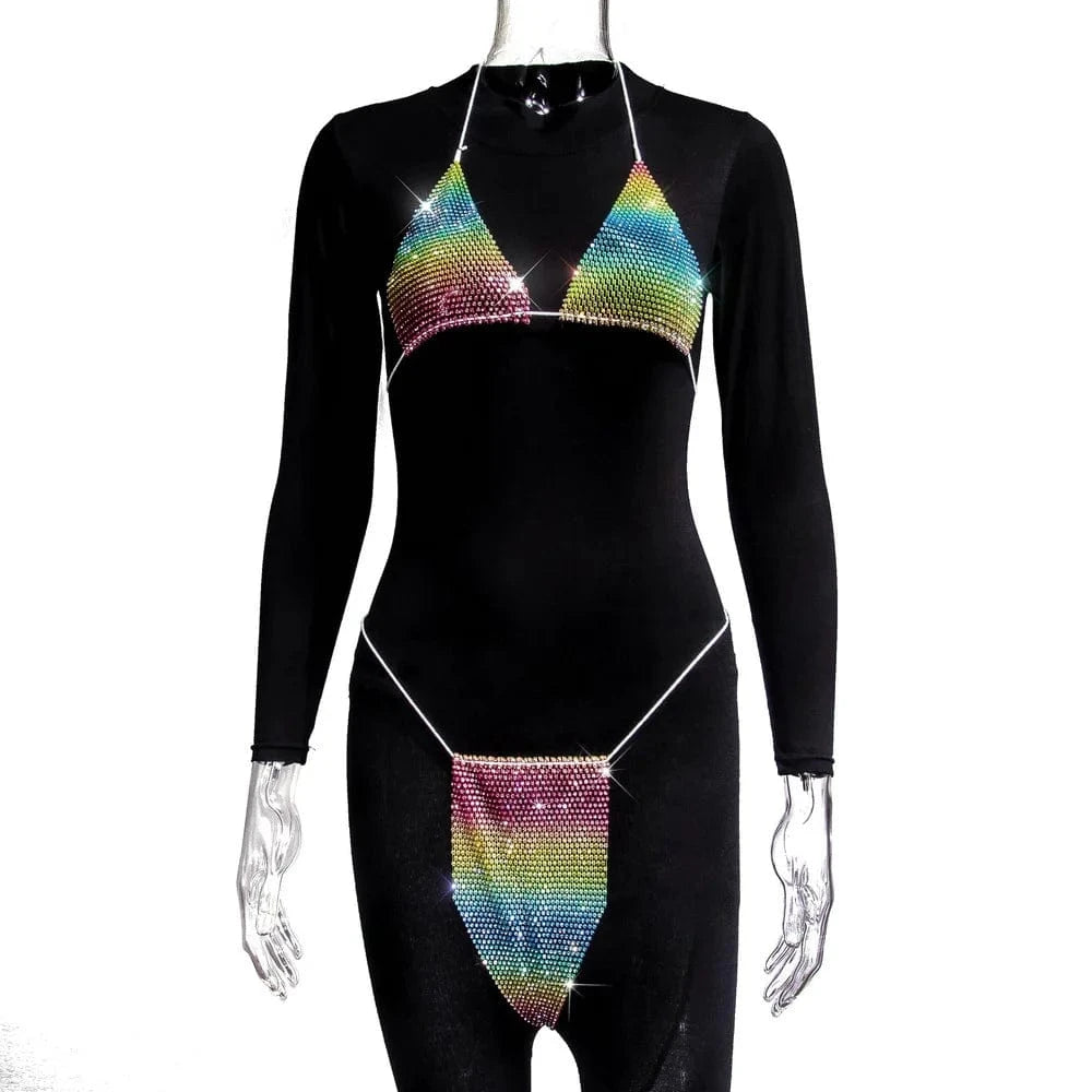 Plaid flashing diamond bikini suit sexy lingerie suit sexy hot girl bikini beachwear feminine two-piece bra and panty suit