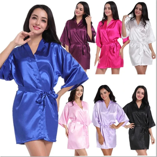 Plain women summer sexy sleepwear kimono pajamas plus size 3XL girls nightgown sleepwear sexy satin robe silk kimonos