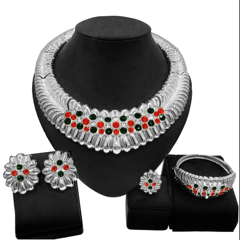 Plated Women Jewelry Set / Adjustable / silver Zhuerrui New Design 24k Italian Gold Plated Women Jewelry Set Fashion Necklace African  Big Color Jewelry Sets H0074