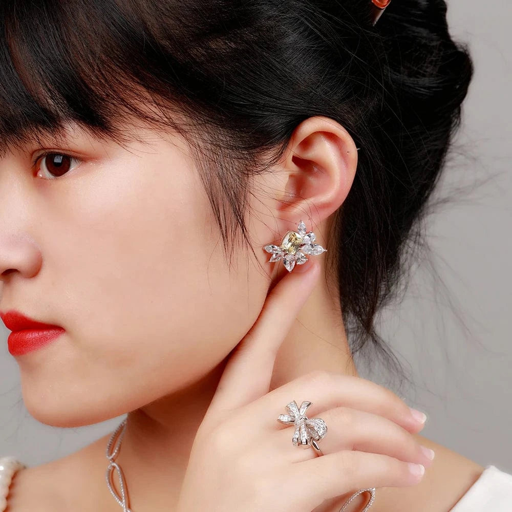 Platinum Senior jewelry manufacturers sell detachable dual-purpose yellow zircon women's earrings