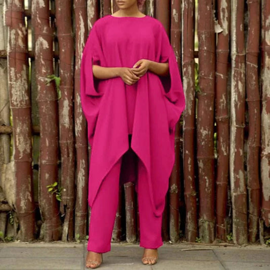 Plus Size 5xl 2024 Cotton Linen Fashion Casual Large Irregular Set Loose African Elegant Lady Skim Pants Two-Piece Set