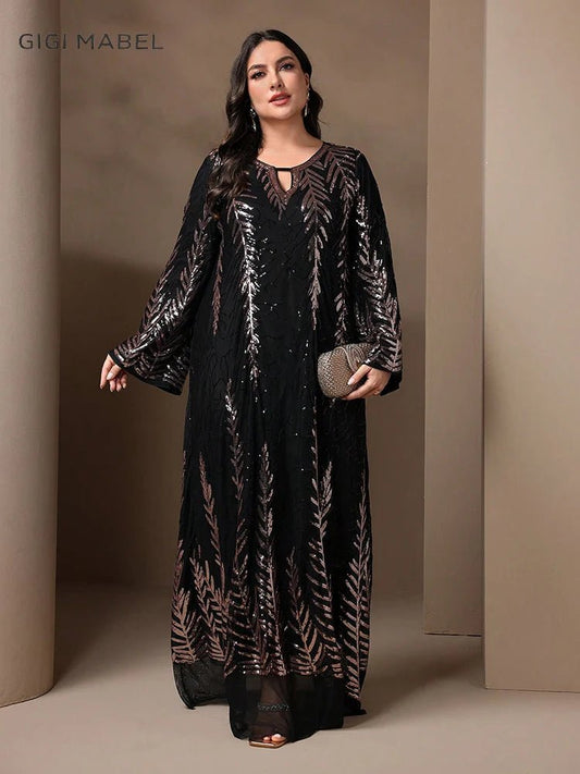Plus Size Abaya Dress Sparkly Sequins Detailing Luxurious Elegant Formal Evening Wear - SN Wigs & More