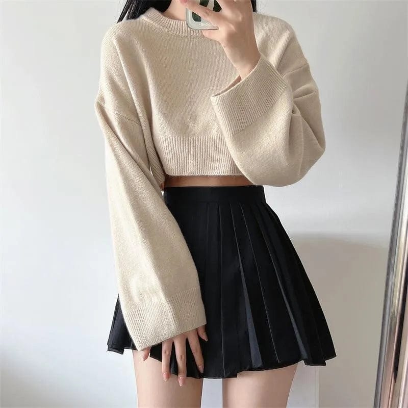 Plus Size / apricot 2024 spring new high-quality fashion women's round neck solid color loose short sexy knitwear