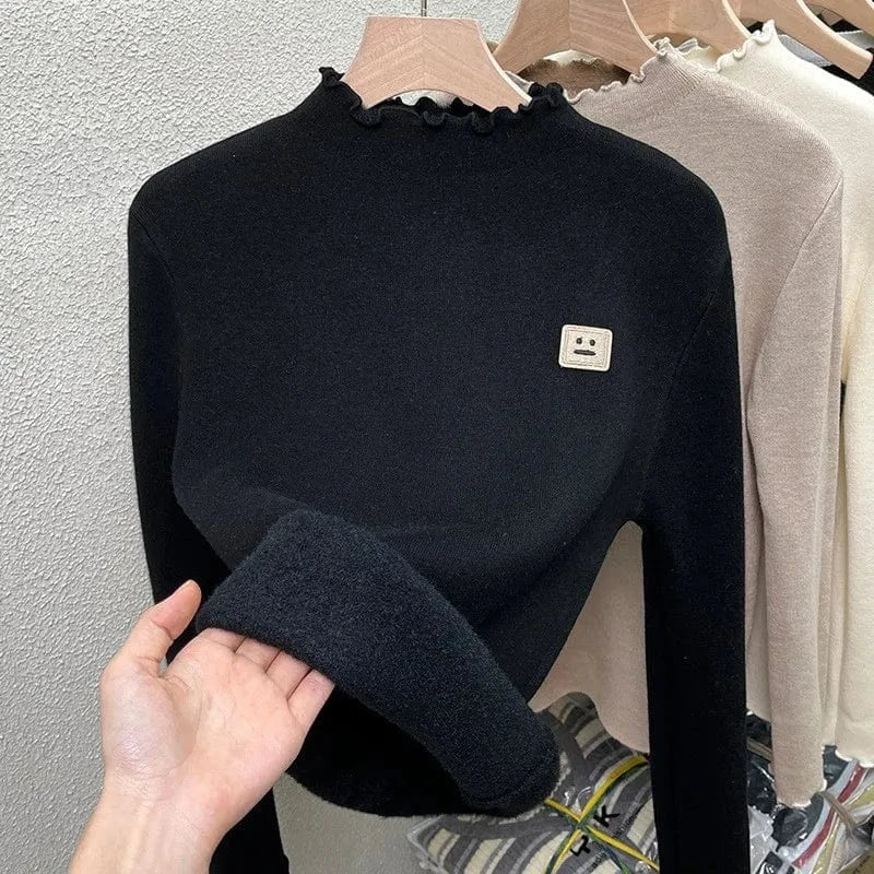 Plus Size / Black 2024 autumn best-selling high-quality fashion women's solid color o collar long sleeve and fleece loose knit sweater