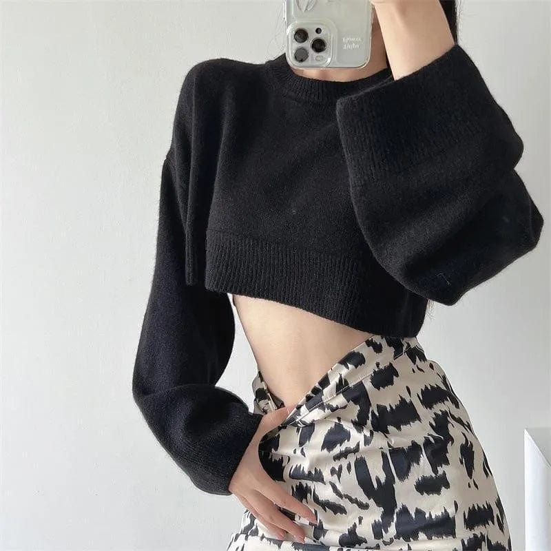 Plus Size / Black 2024 spring new high-quality fashion women's round neck solid color loose short sexy knitwear
