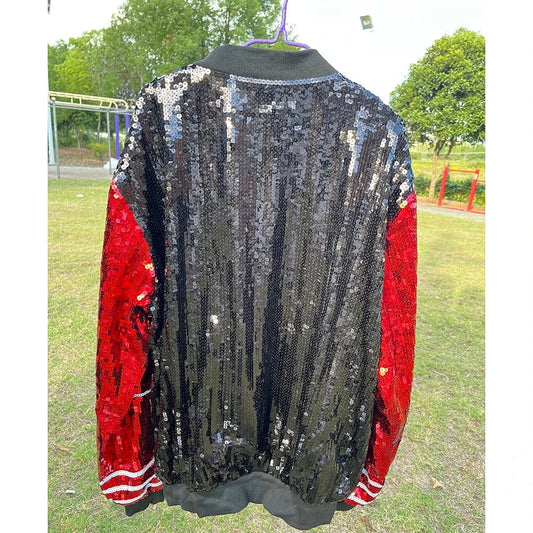 Plus Size / Black Plus Size Black Sequin Red DST  Greek Sorority Sequin Jackets Baseball jackets