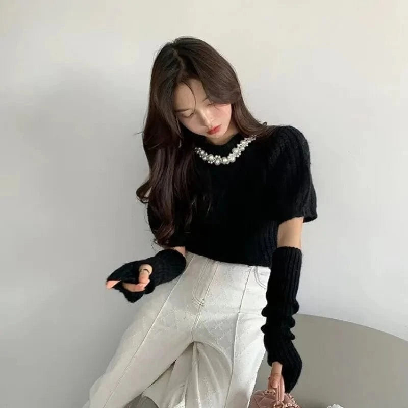 Plus Size / Black Vietnam Cambodia Thailand Malaysia Indonesia Philippines new round neck long sleeve nailed bead women's pullover sweater