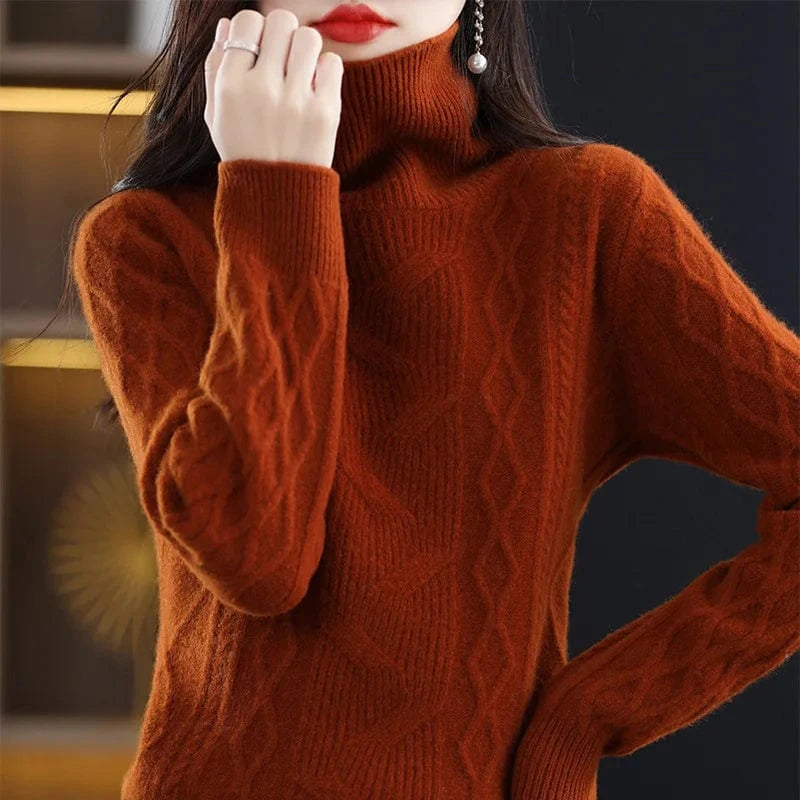 Plus Size / Brown Spring and autumn best-selling high-quality fashion women's solid color semi-turtleneck long-sleeved loose knit pullover sweater