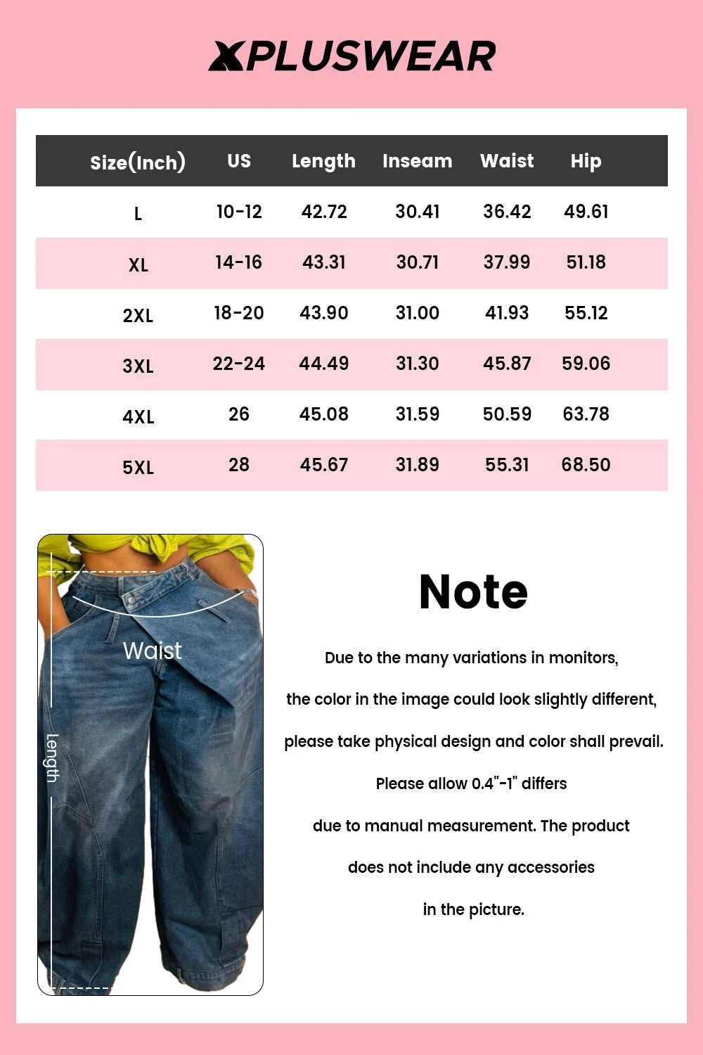 Plus Size Daily Blue Asymmetric Button Pocket Hight Waist Washed Denim Jeans - SN Wigs & More