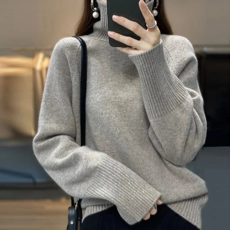 Plus Size / Dark Gray 2024 autumn high-quality fashion women's best-selling solid color long-sleeved turtleneck loose pullover sweater