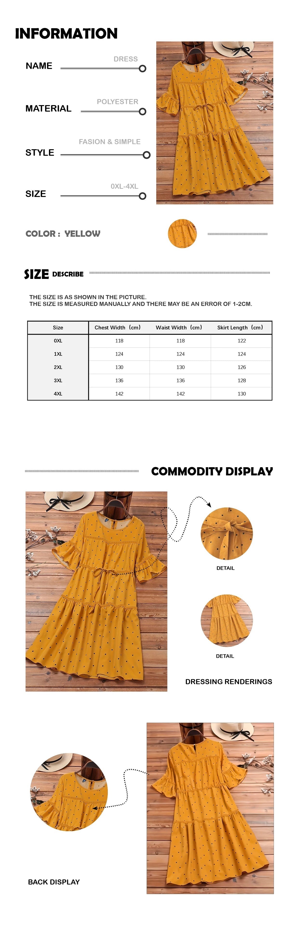 Plus Size Dress + Polka Dot Print With Drawstring Waist + Prairie Chic Vintage Inspired - SN Wigs & More