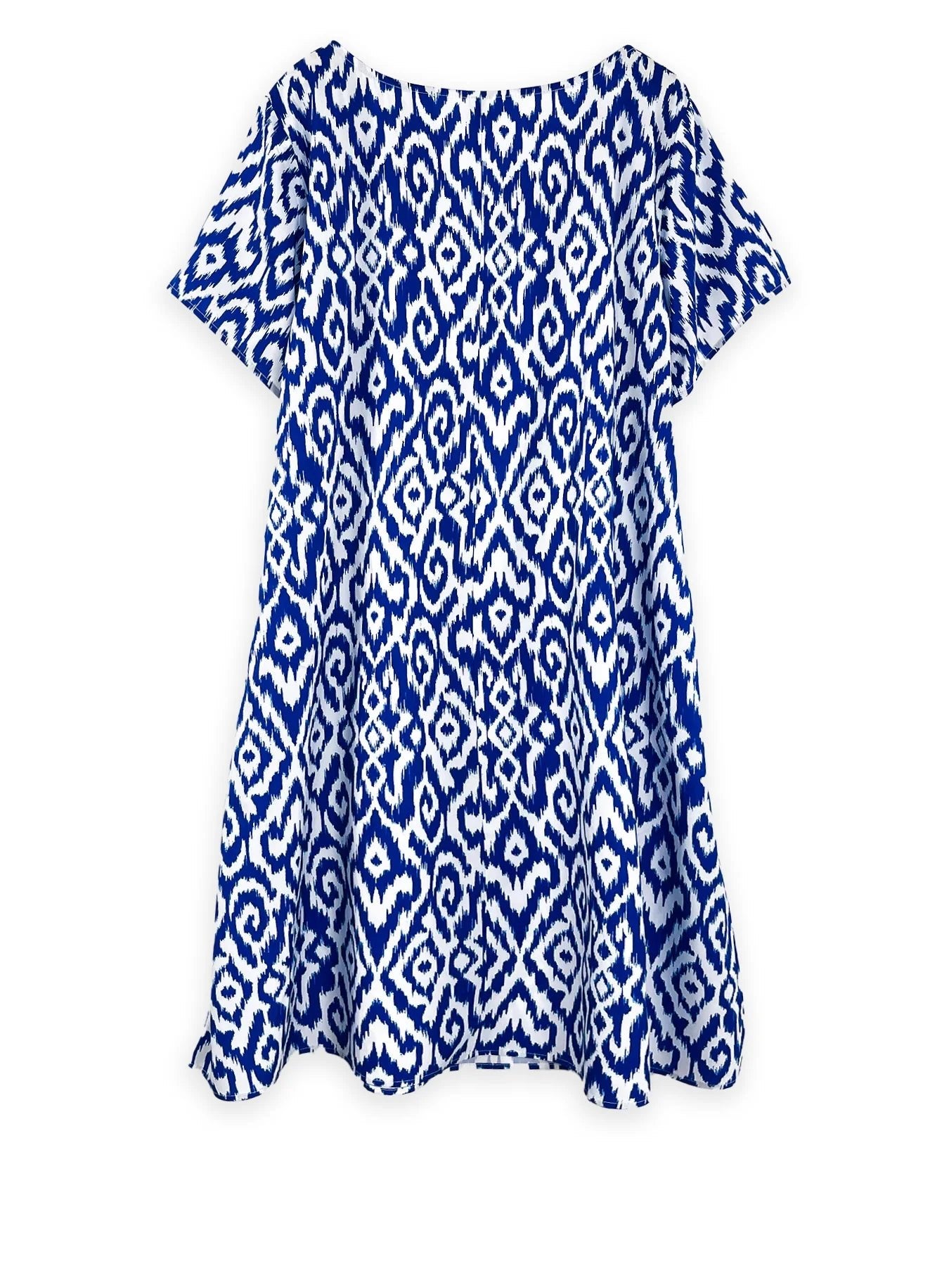 Plus Size Dress + V - Neck Silhouette, Tie - Dye Print, Lightweight Polyester + Bohemian Style - SN Wigs & More