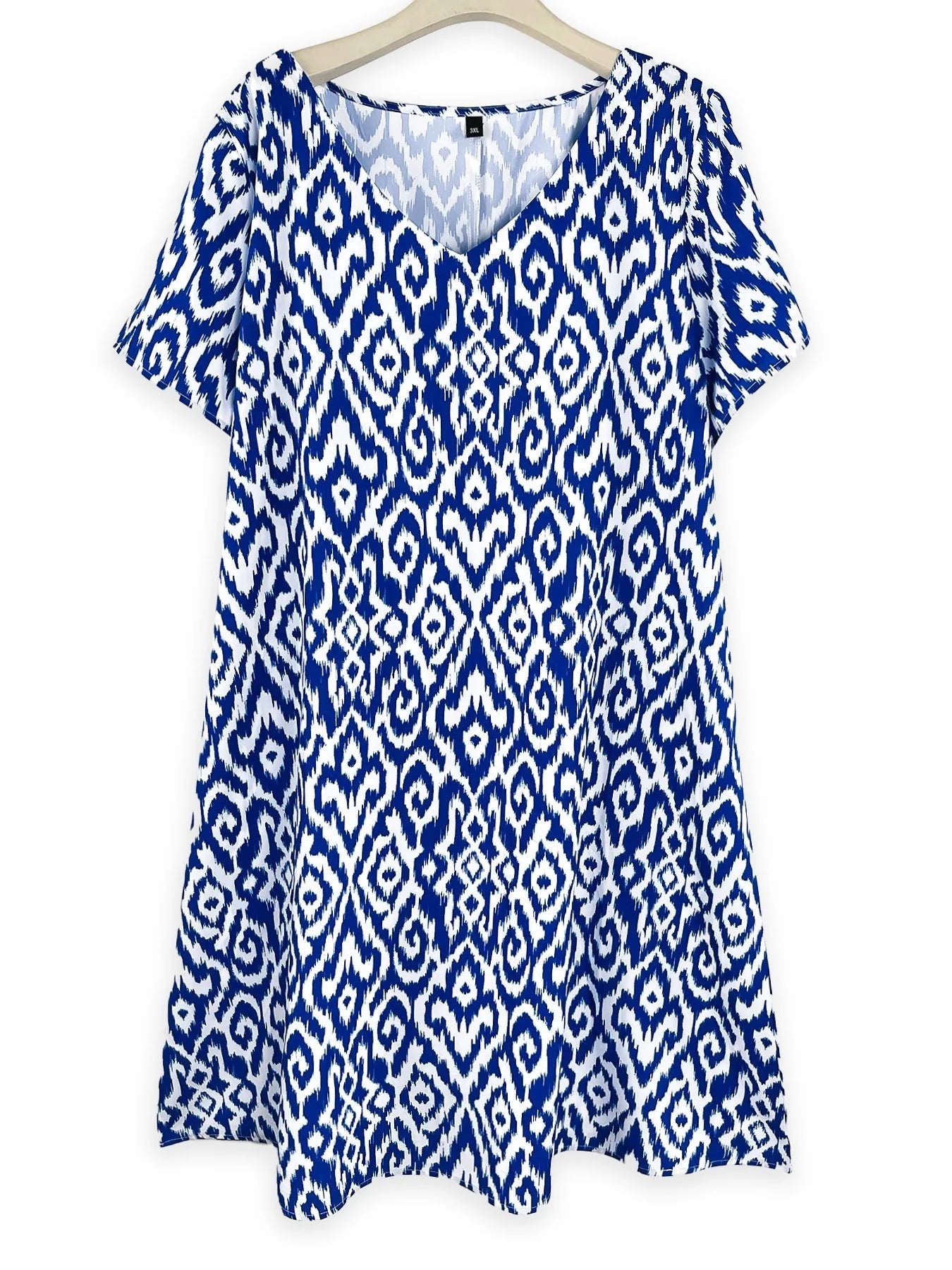 Plus Size Dress + V - Neck Silhouette, Tie - Dye Print, Lightweight Polyester + Bohemian Style - SN Wigs & More