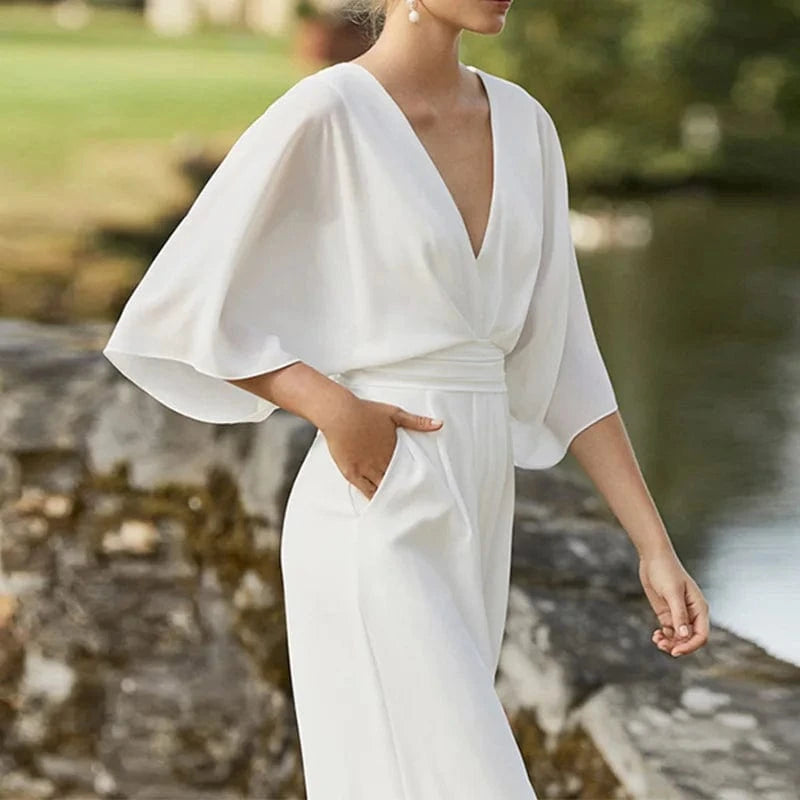 Plus Size Elegant Office Jumpsuits Women Long Rompers 2024 Summer Casual Solid Color Ruffled Off Shoulder Overalls Streetwear