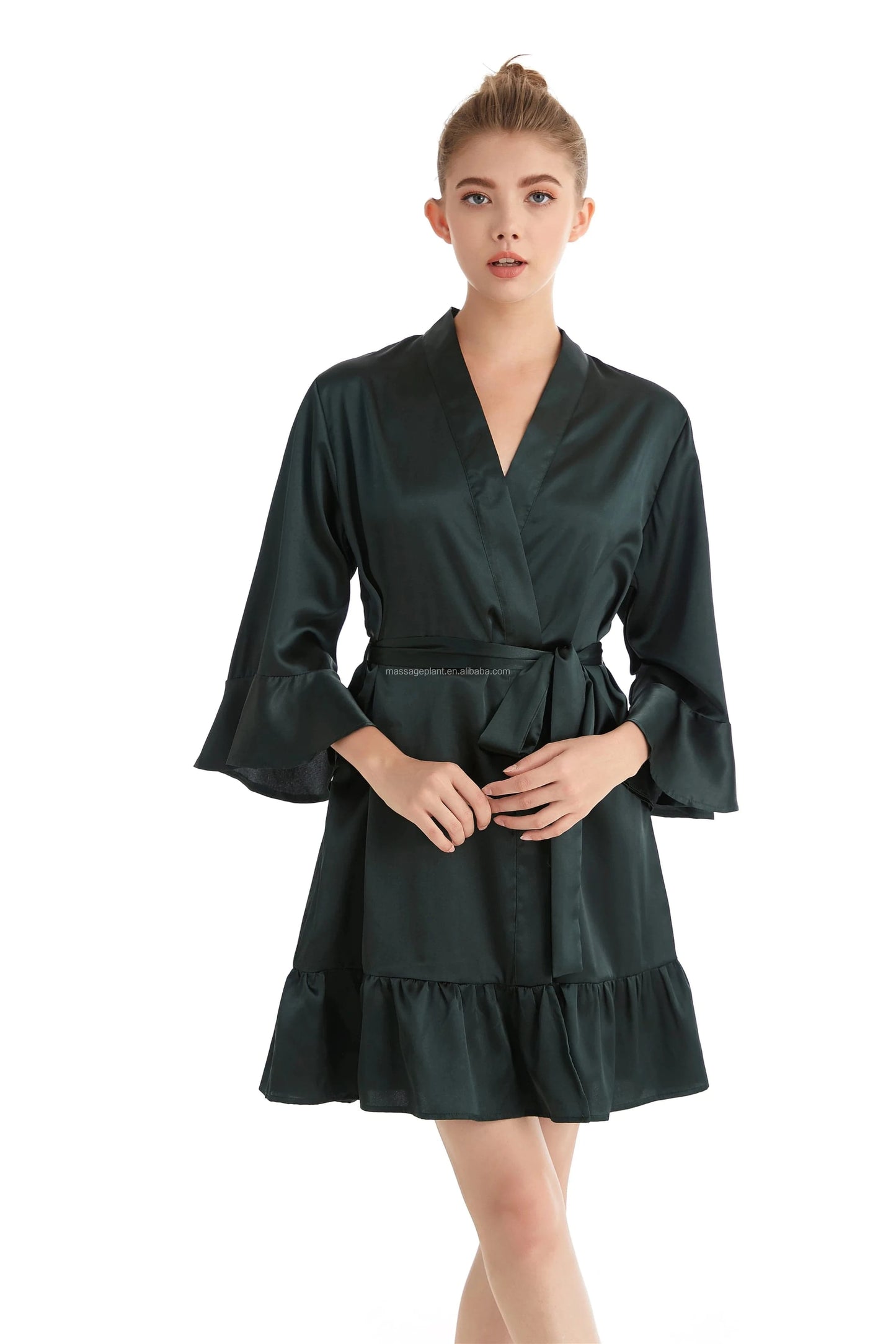 plus size / Emerald 2024 New 8238 Ruffle Satin Wedding Robes for Bridal Robes for Bridesmaid and  Bride robes