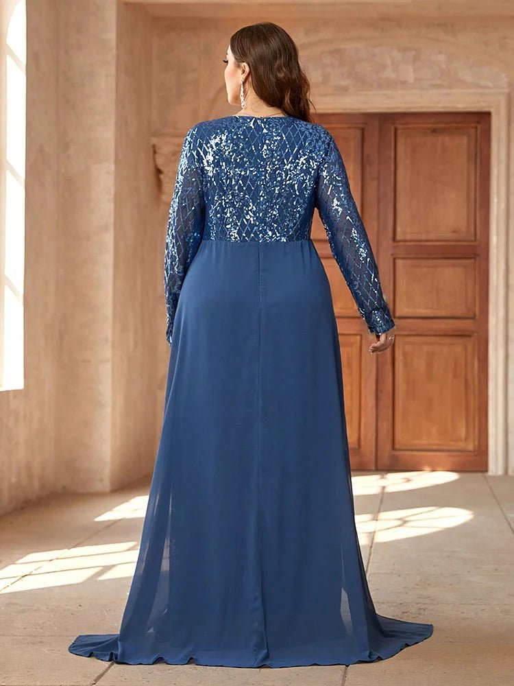 Plus Size Evening Gown Twist Knot Plaid Sequin Elegant Style - SN Wigs & More
