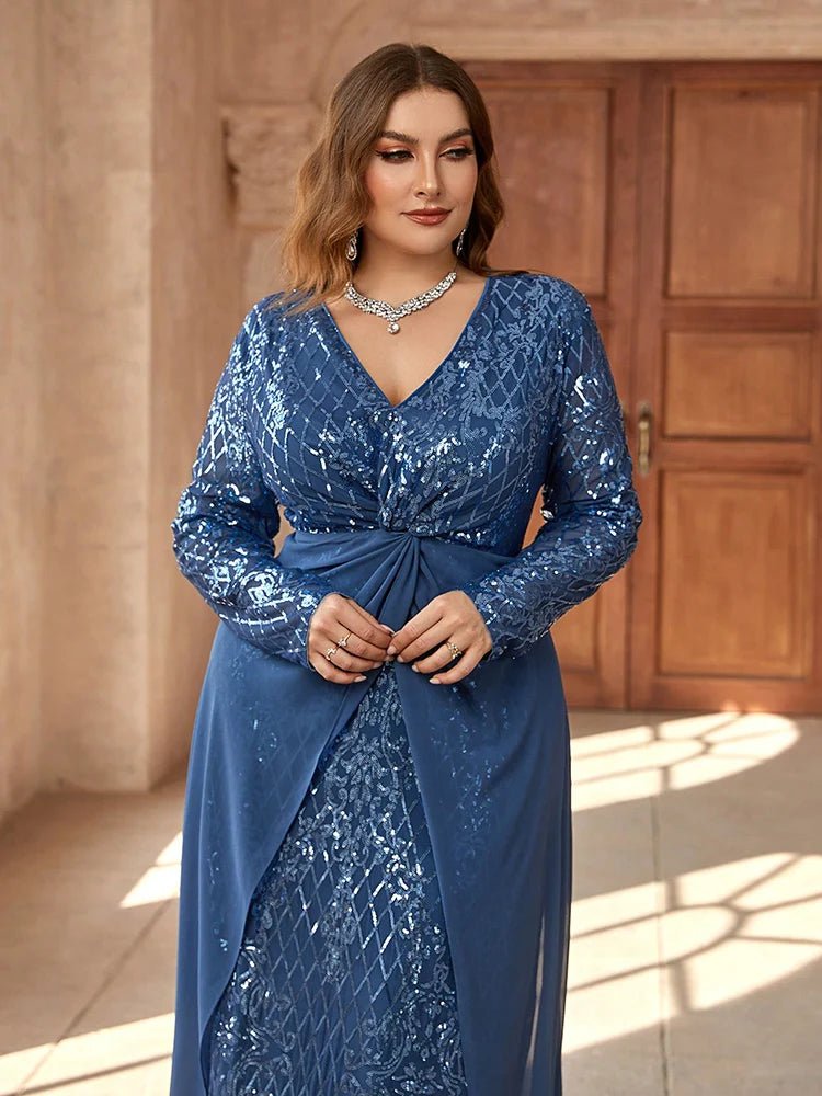 Plus Size Evening Gown Twist Knot Plaid Sequin Elegant Style - SN Wigs & More
