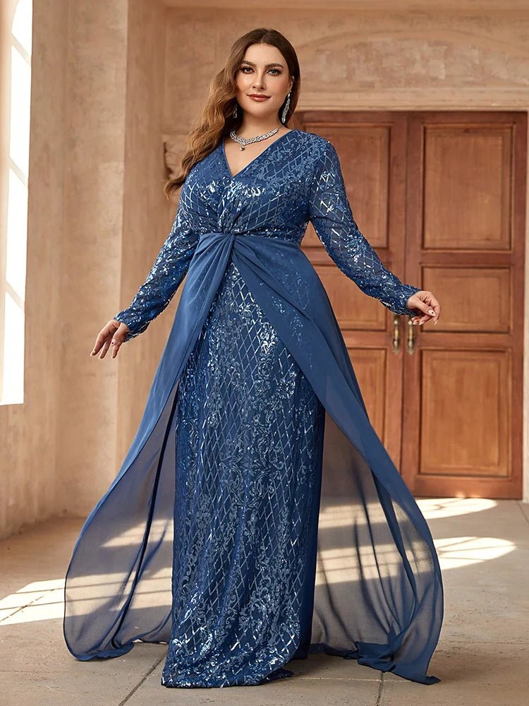 Plus Size Evening Gown Twist Knot Plaid Sequin Elegant Style - SN Wigs & More