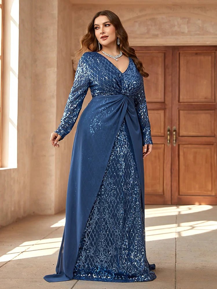Plus Size Evening Gown Twist Knot Plaid Sequin Elegant Style - SN Wigs & More