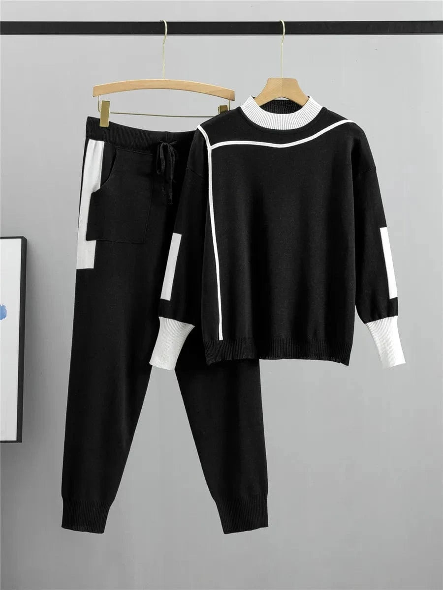 Plus Size Fashion Suit Women Spring And Fall 2024 New Casual Knitting Two-Piece Set