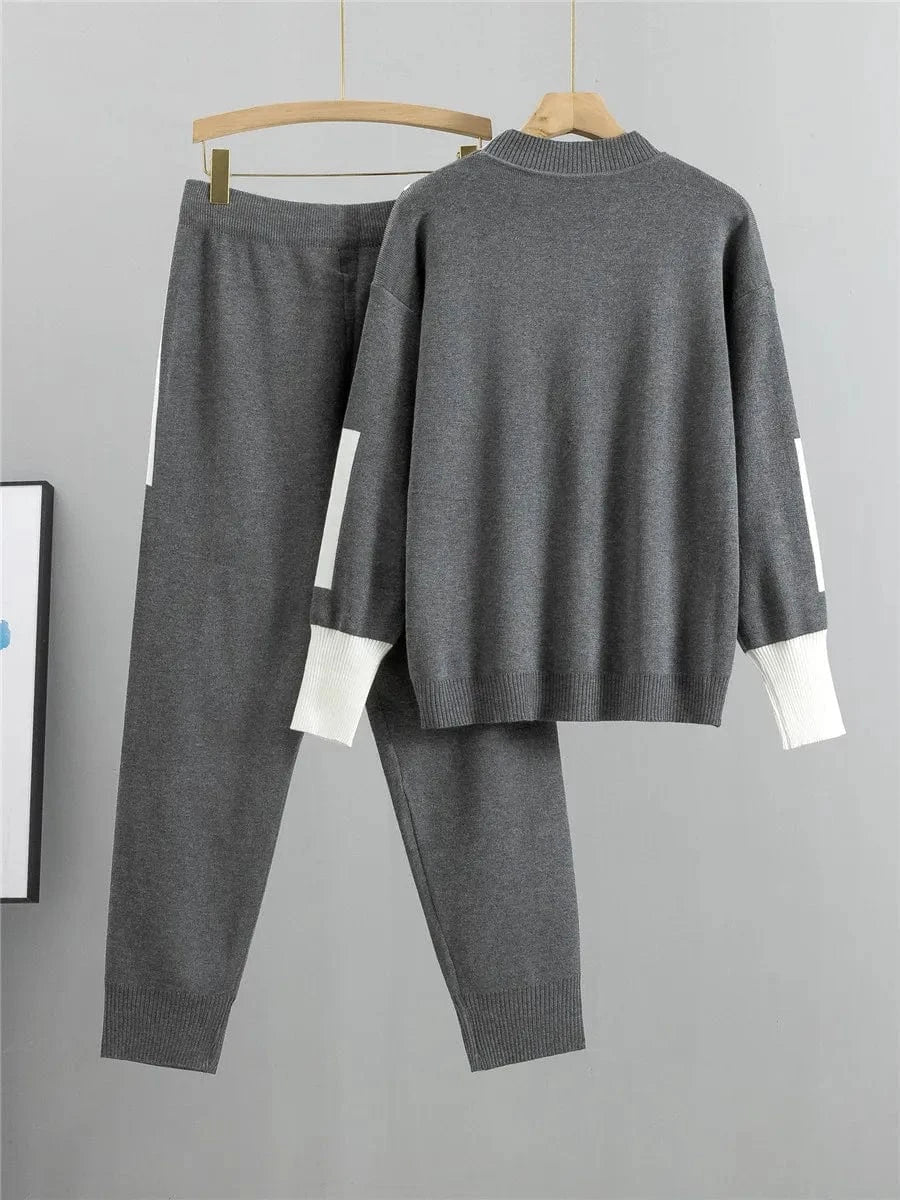 Plus Size Fashion Suit Women Spring And Fall 2024 New Casual Knitting Two-Piece Set