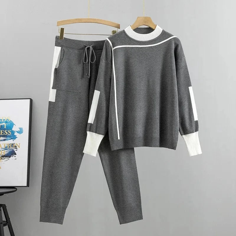 Plus Size Fashion Suit Women Spring And Fall 2024 New Casual Knitting Two-Piece Set