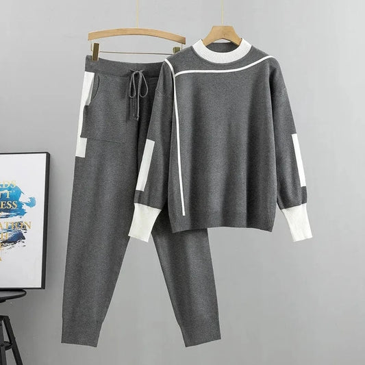 Plus Size Fashion Suit Women Spring And Fall 2024 New Casual Knitting Two-Piece Set