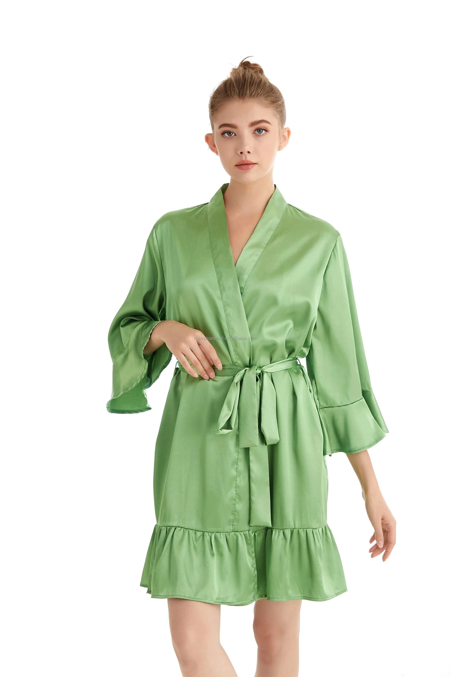 plus size / Green 2024 New 8238 Ruffle Satin Wedding Robes for Bridal Robes for Bridesmaid and  Bride robes