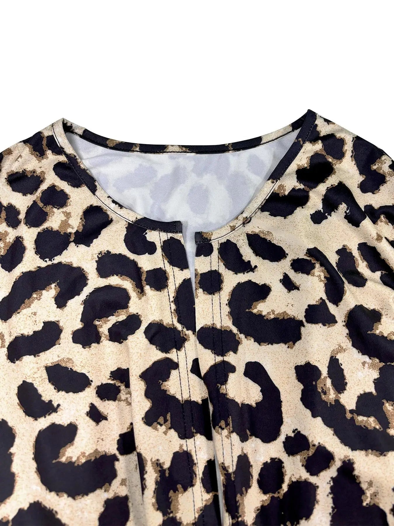 Plus Size Jacket Leopard Print Puff Sleeve Open Front Casual Outerwear - SN Wigs & More