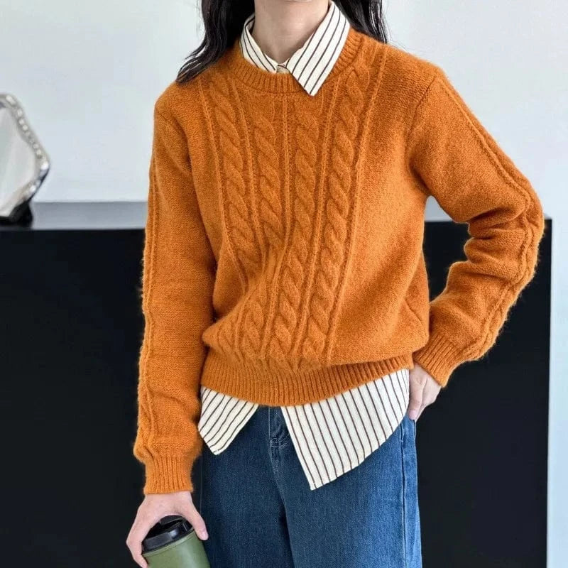 Plus Size / Orange 2024 autumn/Winter new arrivals best-selling women's solid color O-collar long-sleeved loose pullover sweater