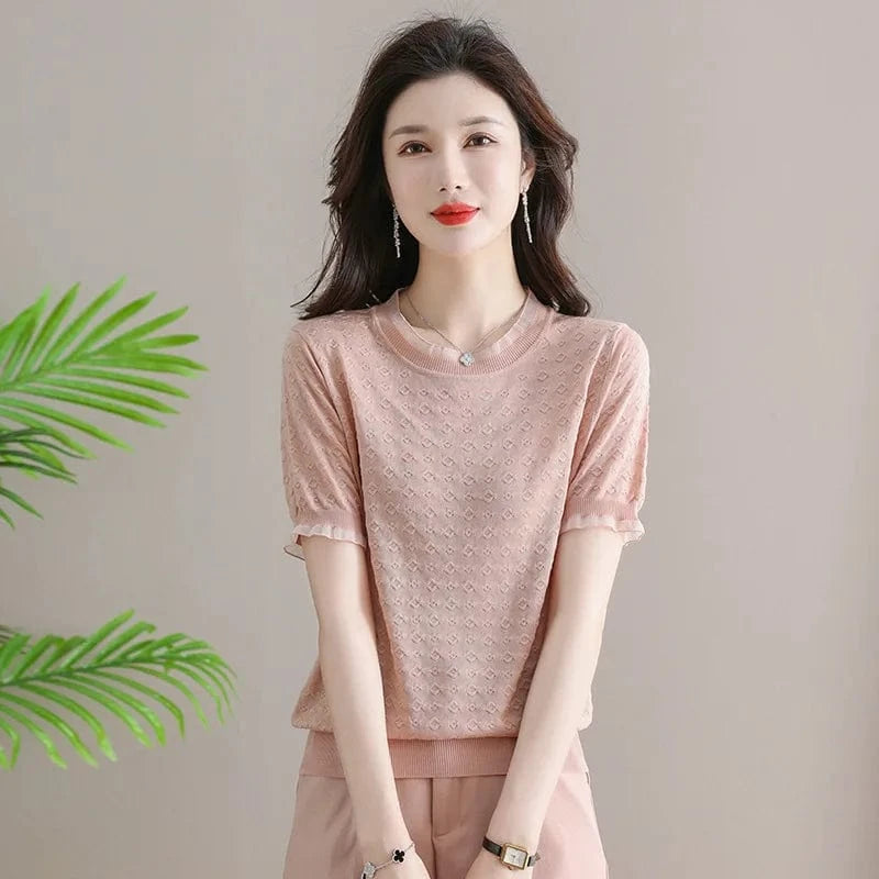 Plus size / Pink 2024 Summer new arrival  fashion lady lace ice silk shirt