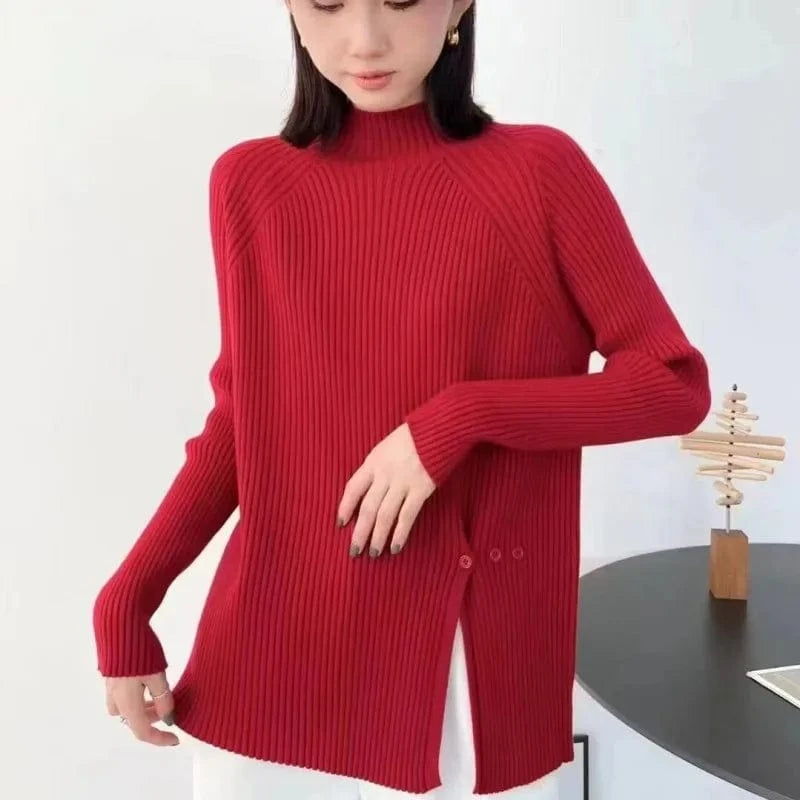 Plus Size / Red 2024 autumn and winter arrivals fashion women's best-selling crew neck high-quality solid color long-sleeved pullover sweater