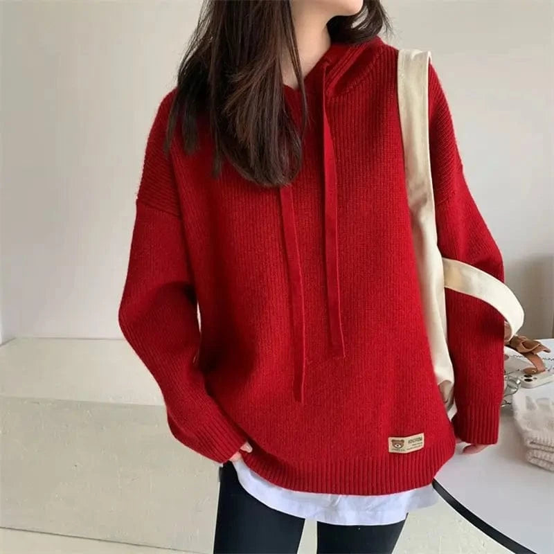 plus size / Red 2024 spring new arrival fashion lady plus size loose knit hoodies shirt