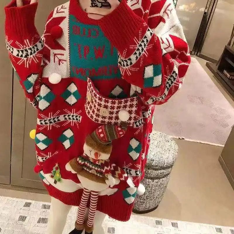 Plus Size / Red 2024 Spring new arrival neck long sleeve loose Christine high quality jacquard sweater pullover jumper