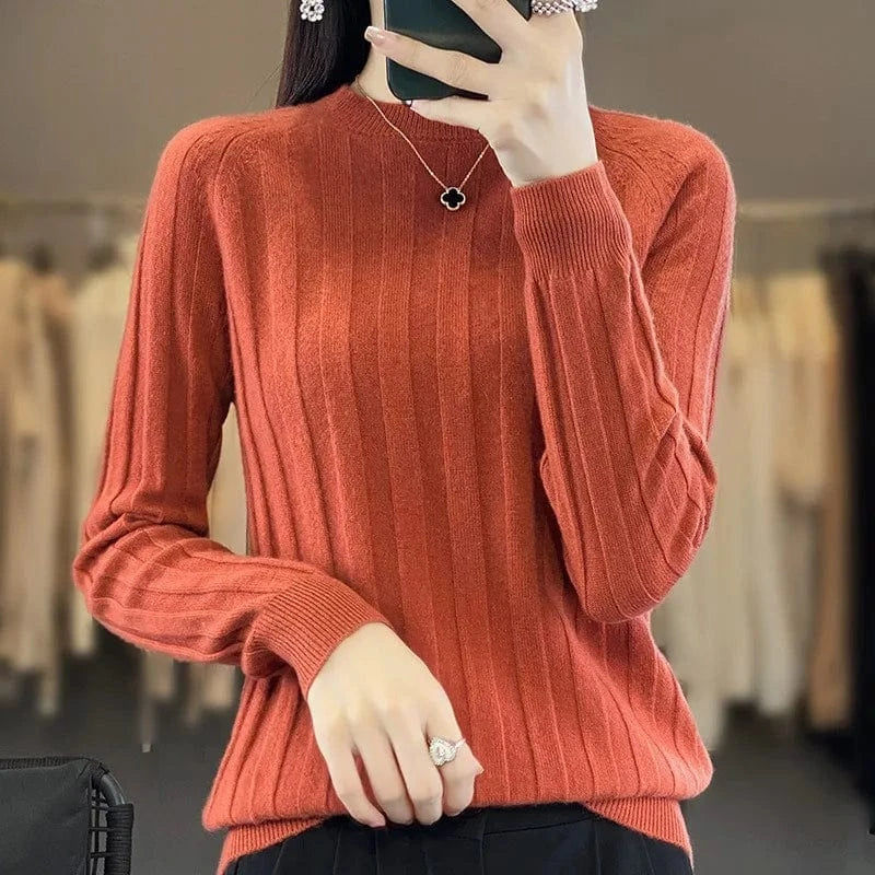 Plus size / Rose Madder 2024 autumn winter fashion lady crew neck long sleeve body fit stripe tight sweater shirt
